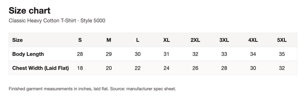 Size chart