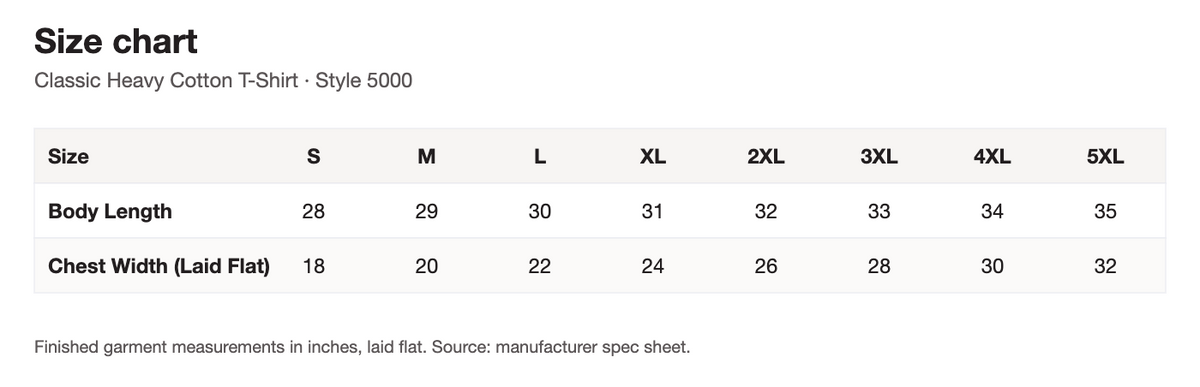 Size chart