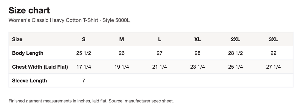 Size chart