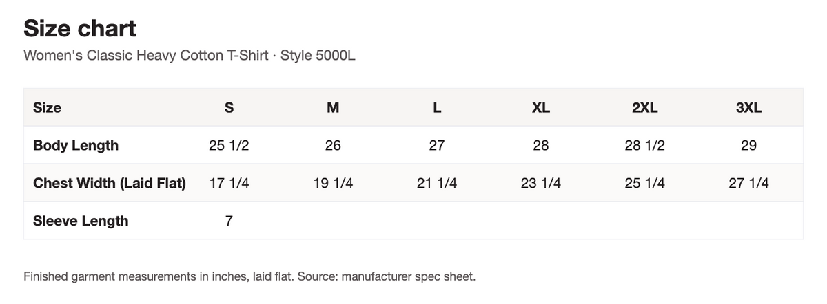 Size chart