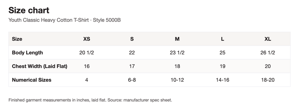 Size chart