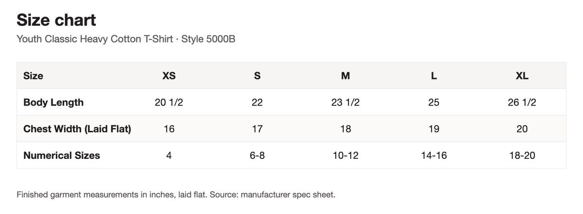 Size chart