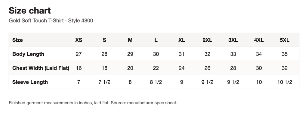Size chart
