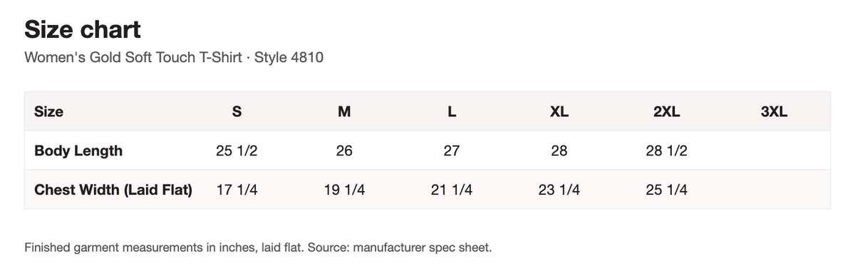 Size chart