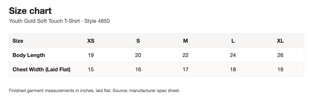 Size chart
