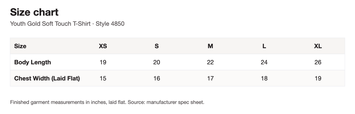 Size chart
