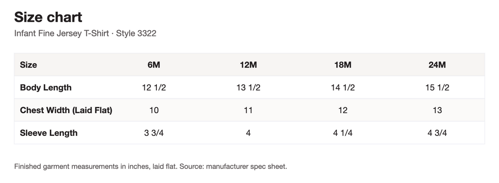 Size chart