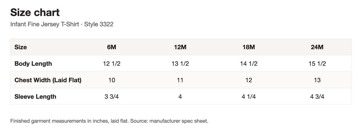 Size chart