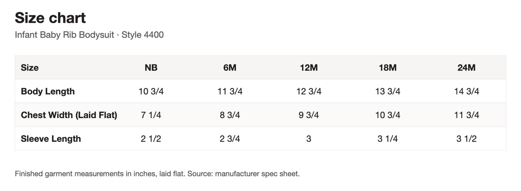 Size chart