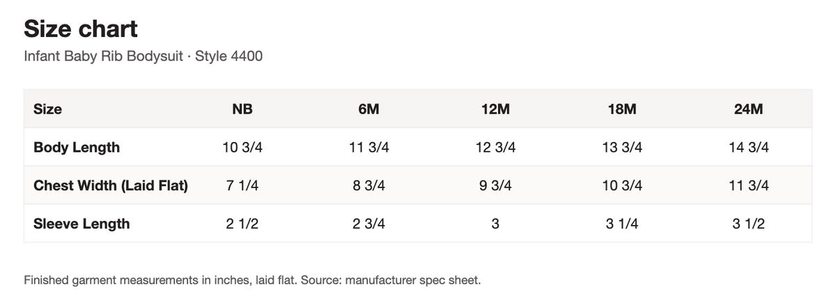 Size chart