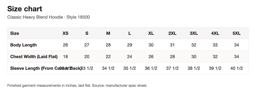 Size chart