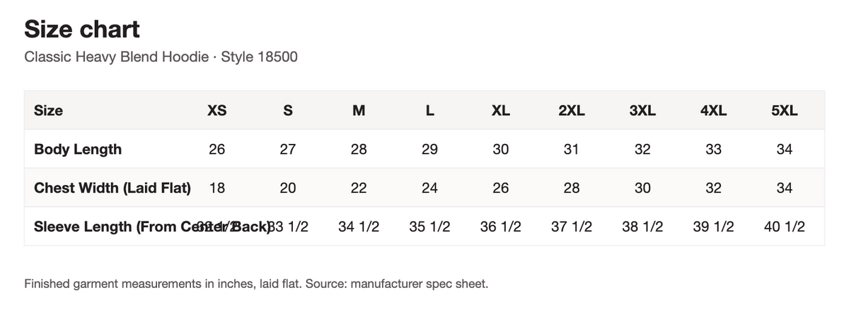 Size chart