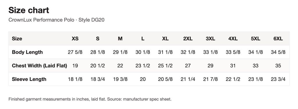 Size chart