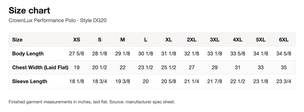 Size chart