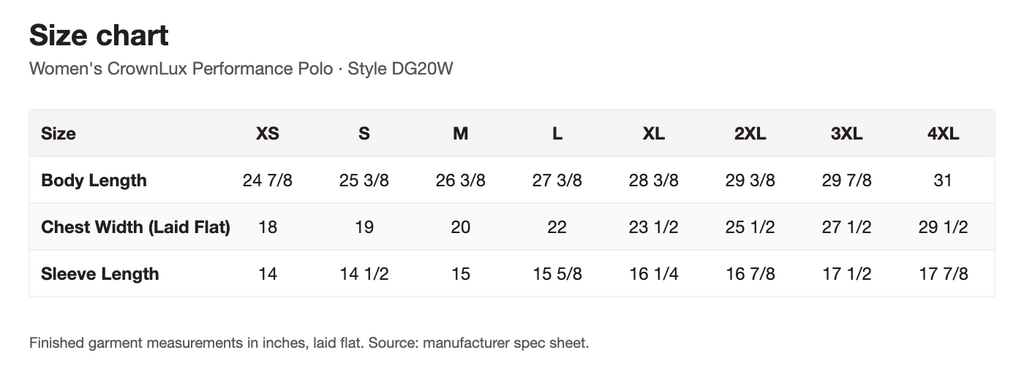 Size chart