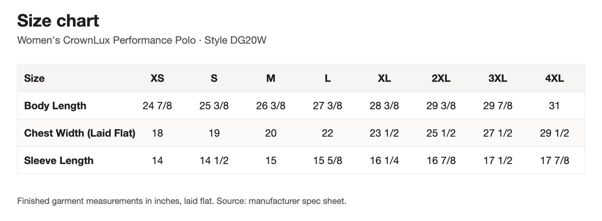 Size chart