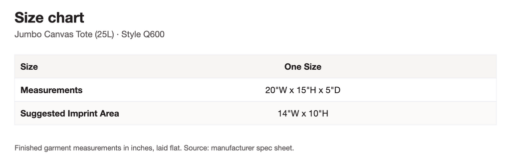 Size chart