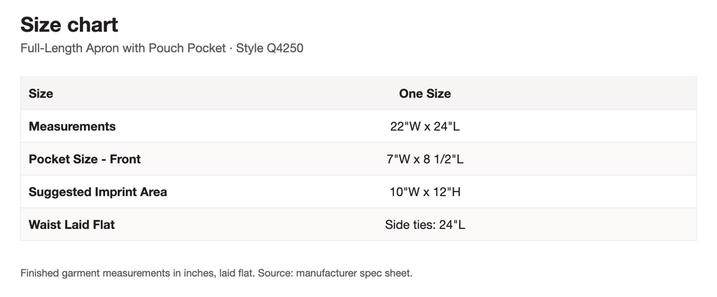 Size chart