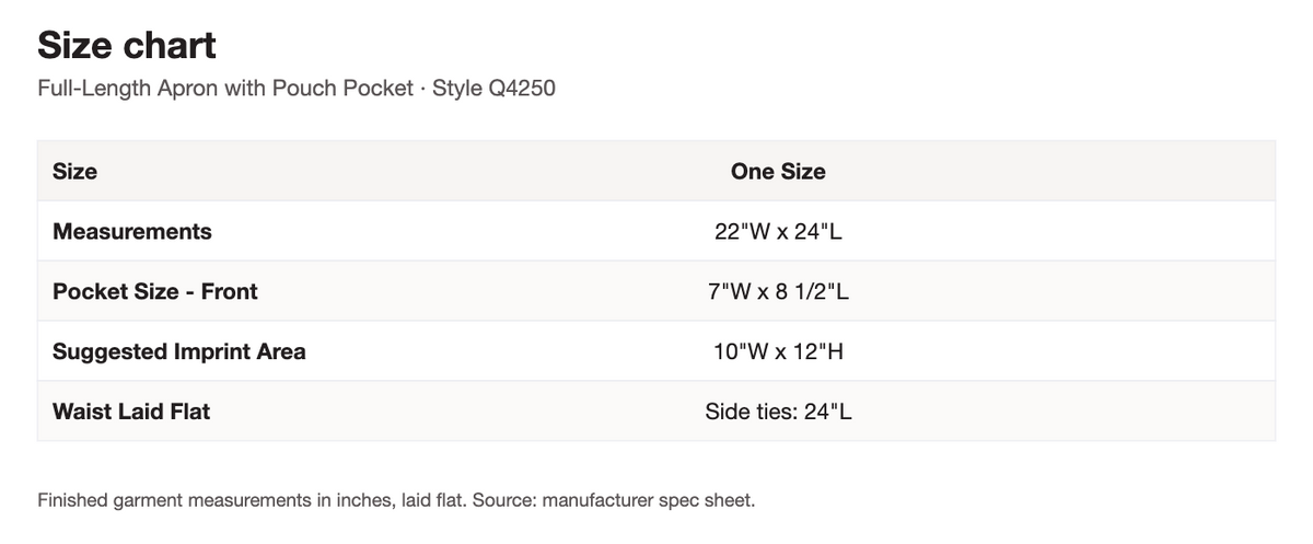 Size chart